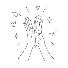 Hight five or give me five hands cartoon outline,  editable stroke.