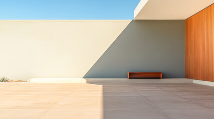 Fototapeta premium Modern minimalist courtyard with geometric design during clear sky