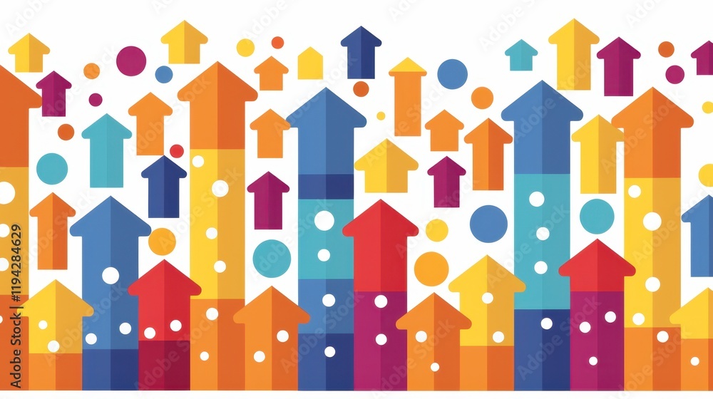 Poster colorful arrows and circles create vibrant pattern, symbolizing growth and progress. this abstract d