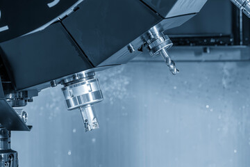 Fototapeta premium The indexable tool in the tool magazine of machining center in the light blue scene.