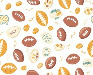 Seamless Pattern Design American Footballs Autumnal Treats Fall Sports Background