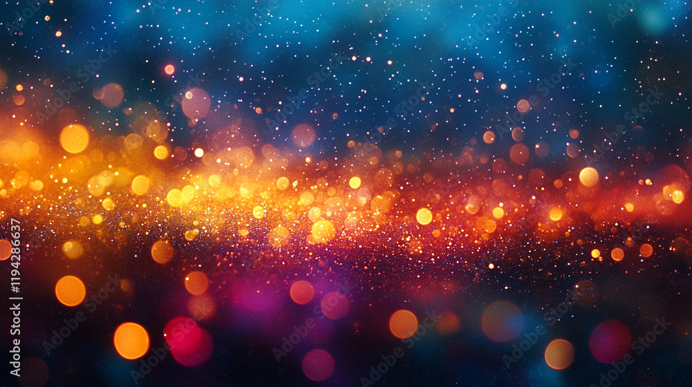 Poster colorful abstract background with shimmering lights and bokeh effects in deep blue