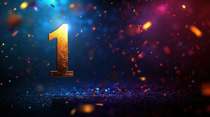3D Glowing golden number one "1". Concept of No 1, 1st, awards, rankings, or celebratory announcements