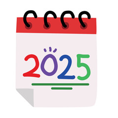 2025 Calendar Simple Doodle Hand Drawing Style Isolated on White Background