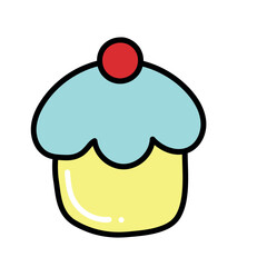Sweet Muffin Cake Simple Doodle Hand Drawing Style Isolated on White Background