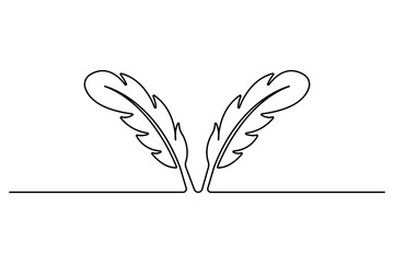 Bird feather continuous one line drawing of simple vector illustration