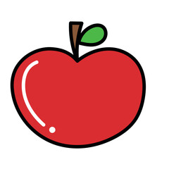 Red Apple Simple Doodle Hand Drawing Style Isolated on White Background