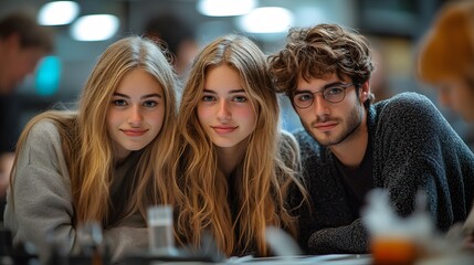 Fototapeta premium Group of students conducting experiments with AI tools providing real-time feedback