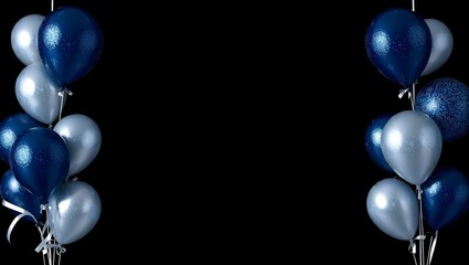 Glittering Balloon Arrangement with Metallic Ribbons and Navy Blue Accents