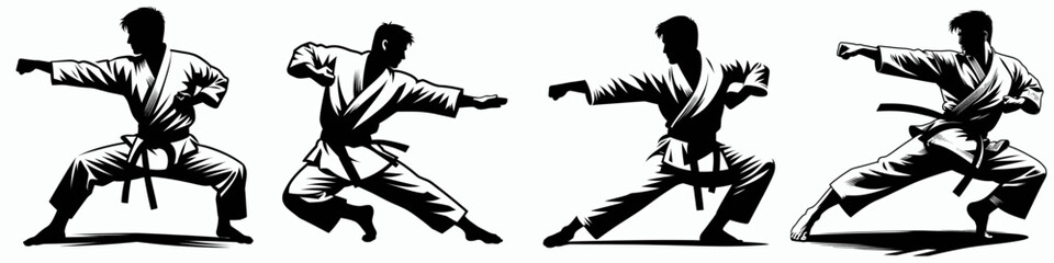  Karate Player Pose action  Seoi nage  shoulder throw silhouette clipart bundle   