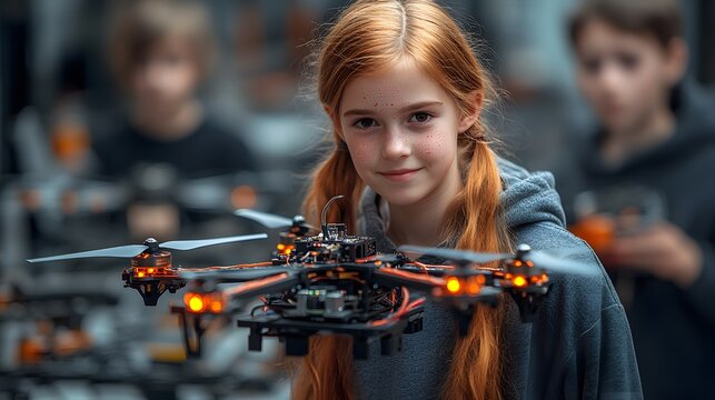 Students exploring artificial intelligence by building smart drones in a STEM-focused workshop