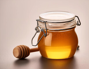 jar of honey with wooden dipper