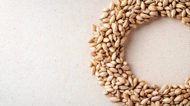 Circle of barley grains on textured surface