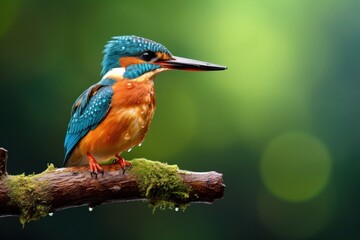 Fototapeta premium Kingfisher perched on branch animal beak bird.