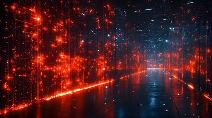 Fototapeta premium Holographic projection of data streams responding to voice commands in a tech environment