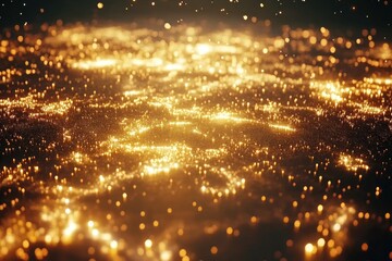 Naklejka premium Golden particles swirl, dark background, abstract texture, design element