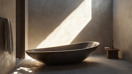 Modern Minimalist Bathroom Design: Serene Stone Bathtub