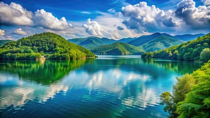 Fototapeta premium Escape to Watauga Lake, NC: breathtaking Blue Ridge views, peaceful lakeside retreat, perfect NC lake vacation.