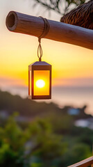 Serene eco resort at sunrise with tranquil natural background