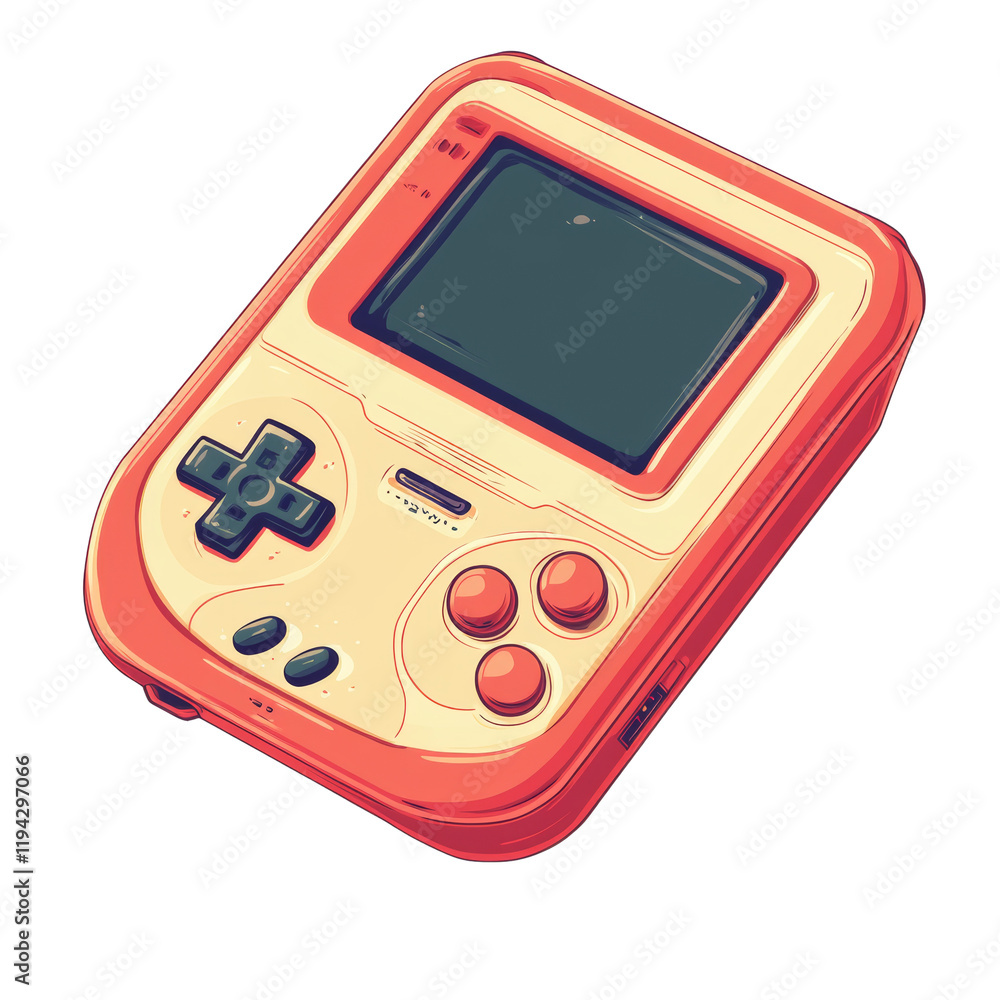 Aufkleber a stylized illustration of a retro handheld game console with a coral red and beige color scheme.