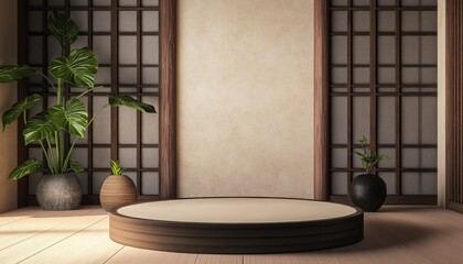 Minimalist Japanese Interior Design Bamboo Podium, Natural Light