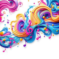 A composition of bright colored music notes arranged in a playful pattern, musical patterns, colorful music notes, vibrant tones, colorful hues
