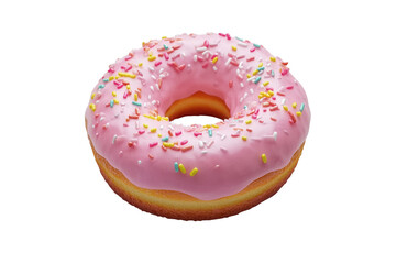 Pink donut sprinkles studio shot, white background