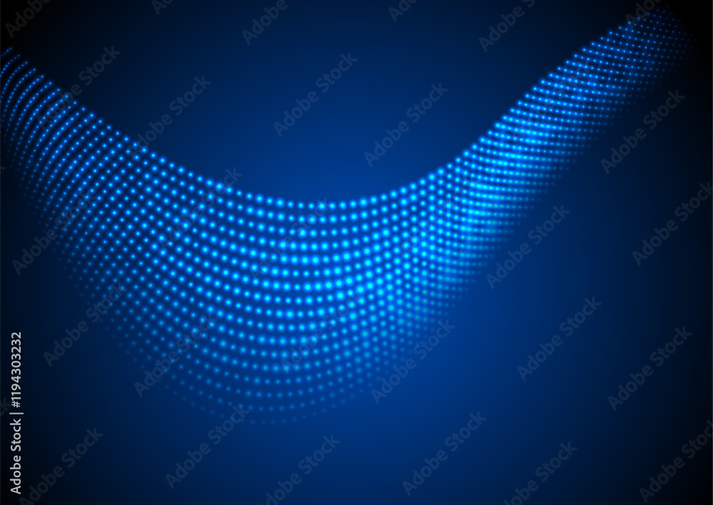 Poster blue neon futuristic dotted wavy lines abstract technology background. hi-tech vector glowing design