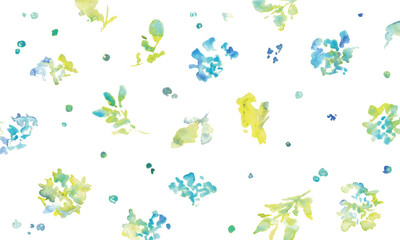 水彩画。水彩タッチの草木と花の新緑フレームパーツ。植物のベクターイラスト。Watercolor. Fresh green frame parts of grass, trees and flowers with watercolor touch. Vector illustration of plants.