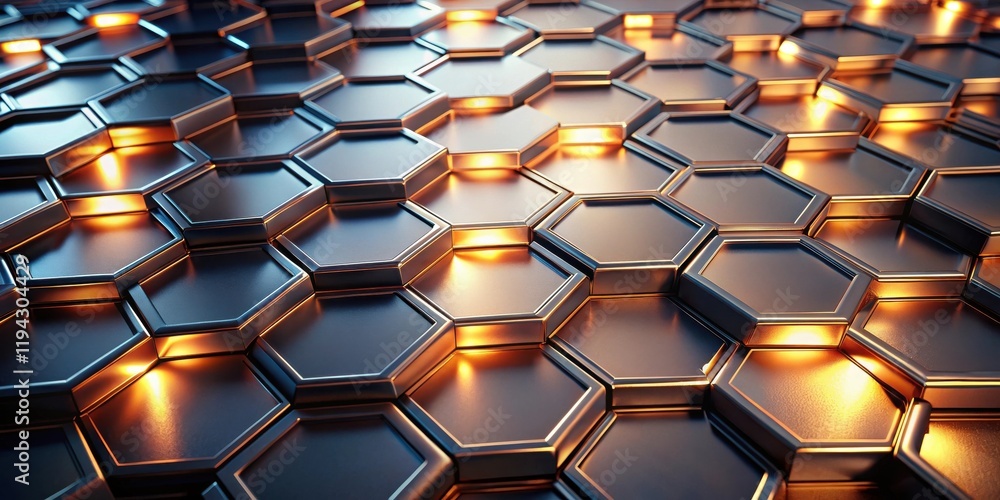 Aufkleber abstract dark metallic hexagonal grid with glowing accents