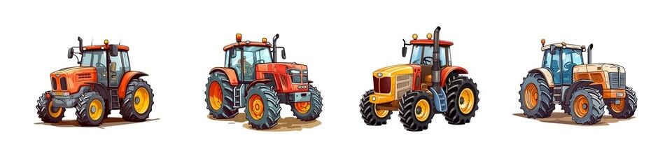 Obraz premium Tractor Set for Farming and Agriculture cartoon, isolated on transparent background