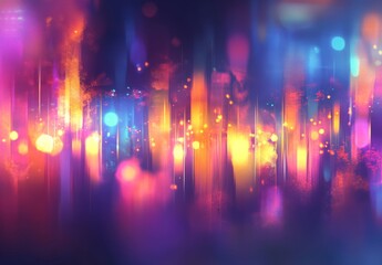 Colorful light patterns create an abstract background with vibrant vertical lines and glowing dots in a dark setting	
