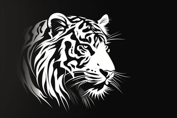 Stylized White Tiger Head Black Background Wildlife Art