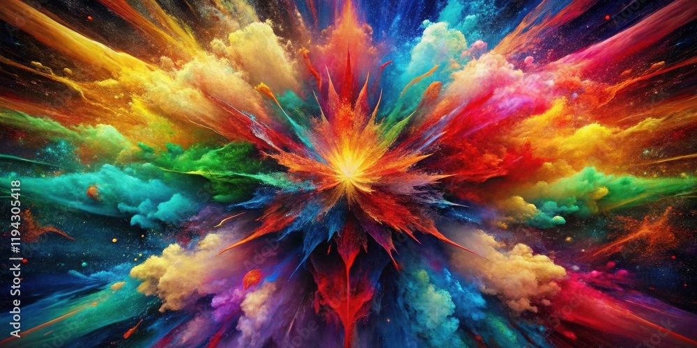 Poster a vibrant explosion of multicolored powder, creating a stunning abstract artwork with dynamic energy