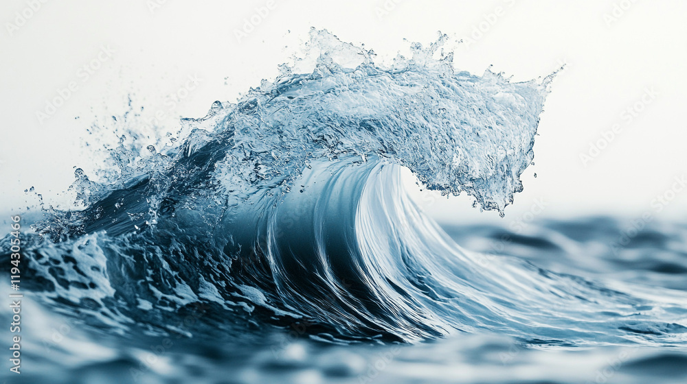Poster captivating ocean wave crashing in soft light at dawn
