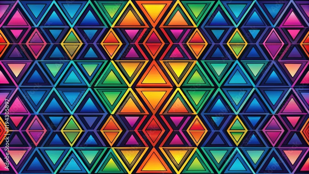Poster vibrant geometric triangular pattern with gradient hues and 3d effect