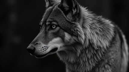 Fototapeta premium Black and white photography close up wolf portrait