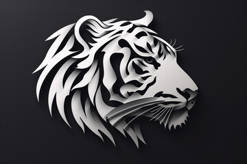 Paper Cut Tiger Head Profile Monochrome Animal Art Black Background © Ikhwan