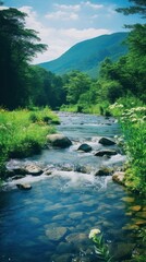 Fototapeta premium River landscape wallpaper wilderness vegetation outdoors.