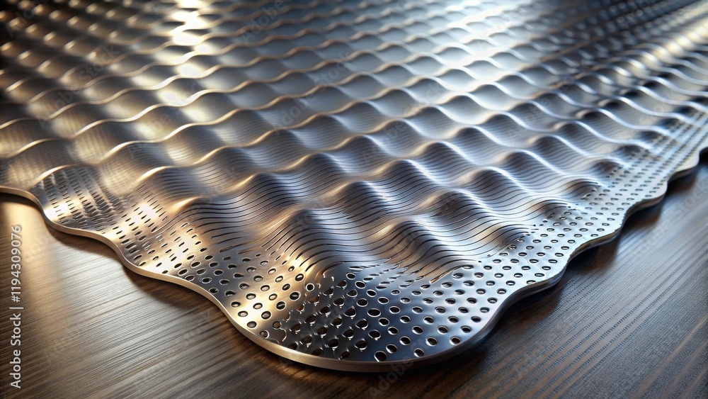 Leinwandbilder abstract metallic wave pattern with perforated section on a dark surface