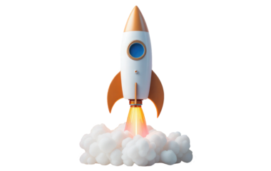 3D Rocket Launching Isolated on Transparent PNG Background, The Concept of Business Startup and Growth.
