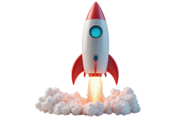 3D Rocket Launching Isolated on Transparent PNG Background, The Concept of Business Startup and Growth.