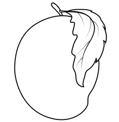 Cute cartoon hand drawn vector mango outline coloring page.