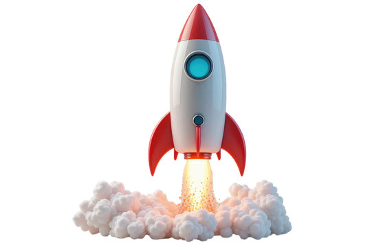 3D Rocket Launching Isolated on Transparent PNG Background, The Concept of Business Startup and Growth. - Powered by Adobe