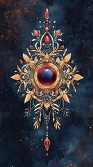 Fototapeta premium Cosmic Ornament: Gold, Jewel, and Watercolor Design