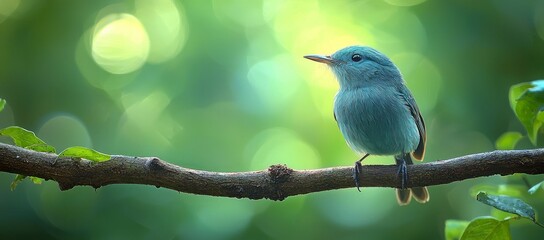 Fototapeta premium Blue bird perched on branch, forest background, nature scene, wildlife photography