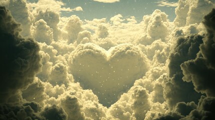 Heart-shaped cloudscape, aerial view, romantic, heavenly background, ideal for love concepts