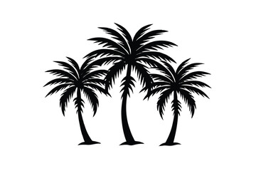 Silhouette of palm trees at sunset on a tropical beach with ocean waves and a warm summer sky