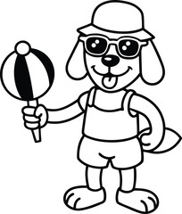 A cheerful cartoon puppy with ball vector illustration, a cheerful puppy with ball silhouette vector art, a cheerful puppy with ball line art vector