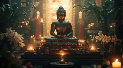 Serene Buddha Statue in a Temple Setting
